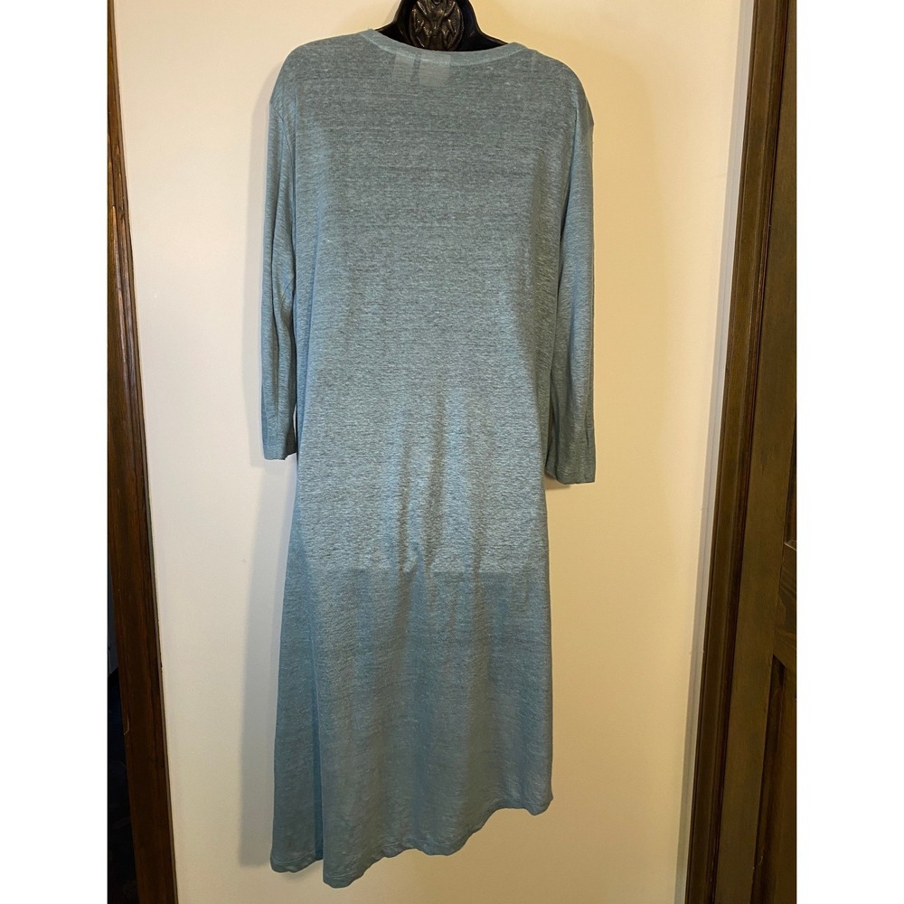Rachel Zoe 100% Linen Longline Open‎ Front Duster Cardigan Blue Green Large - Picture 2 of 6